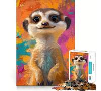 Portrait de Suricate Souriant sur Fond coloré Puzzle de 1000 pièces pour Adultes Jeu de logique mentale Soulagement des tensions Découpe Ferme 38x52cm