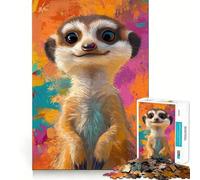 Portrait de Suricate Souriant sur Fond coloré Puzzle de 1000 pièces pour Adultes Renforce la mémoire Apaisant et Amusant Qualité supérieure Joli Cadeau 38x26cm