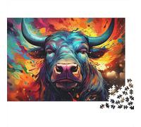 Portrait de Taureau coloré Puzzle 1000 Pièces pour Adultes, Un Jeu De Dexérité Très Difficile Puzzle Éducatif avec des Défis l'art De La Décoration Moderne 52x38cm/1000pcs