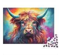 Portrait de Taureau coloré Puzzle 1000 Pièces pour Adultes, Un Jeu De Dexérité Très Difficile Puzzle Éducatif Aux Défis l'art De La Décoration Moderne 52x38cm/1000pcs