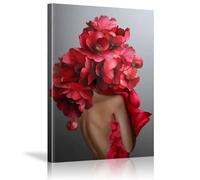 Portrait de tête de fleur rouge, art mural féminin, impression sur toile sexy, affiche pour salon, salle de bain, chambre à coucher, décoration de bureau, 80 x 120 cm, sans cadre