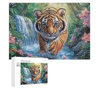 Portrait de Tigre dans des Nuages Floraux électriques Puzzle 300 Pièces pour Famille Soirée Puzzle Résolution De Problèmes Cadeau pour Cohésion 300 PCS
