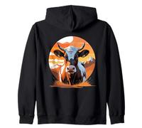 Portrait de Vache avec Paysage Alpin au Coucher du Soleil Sweat à Capuche