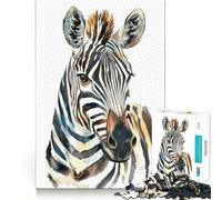 Portrait de zèbre à l'aquarelle Puzzle de 1000 pièces Jeu de réflexion Découpe Experte Artisanat Fascinant pour Les Moments de détente (50x75cm)