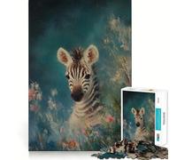 Portrait de zèbre en Fleurs Puzzle 1000 pièces pour Adultes Jeu de Concentration Découpe Laser de qualité supérieure Activité familiale Amusante en soirée (50x75cm)
