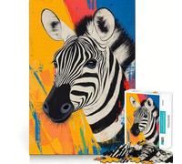 Portrait de zèbre sur Fond coloré Puzzle de 1000 pièces pour Adultes Réfléchissez,entraînez-Vous,jouez ! Assemblage Solide,Aucune pièce ne se détache Cadeau Unique pour soulager Le Stress (50x75cm)