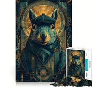 Portrait d'écureuil stylé avec éléments Art déco Puzzle de 1000 pièces pour Adolescents Attrait apaisant Objet de Collection 38x26cm