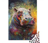 Portrait d'hippo coloré 1000 Pièce Carton Robuste Puzzle Premium Amants De Famille Entraînement du Cerveau Décoration Murale Pack De Valeur 38x26cm/1000pcs