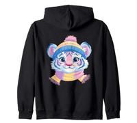Portrait d'hiver bébé Tigre Chat Sauvage coloré Sweat à Capuche