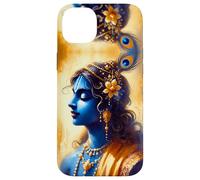 Portrait Divin du Sri Krishna, Aquarelle Art Hindou sacré Coque pour iPhone 14 Plus