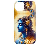 Portrait Divin du Sri Krishna, Aquarelle Art Hindou sacré Coque pour iPhone 15 Plus