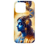 Portrait Divin du Sri Krishna, Aquarelle Art Hindou sacré Coque pour iPhone 15 Pro Max