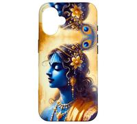 Portrait Divin du Sri Krishna, Aquarelle Art Hindou sacré Coque pour iPhone 16