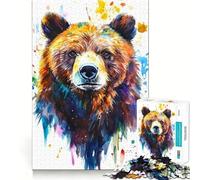 Portrait d'ours à l'aquarelle Puzzle de 1000 pièces Jeu créatif et Stimulant Assemblage Facile Pas de pièces détachées Activité de Partage et de complicité avec Les Proches (38x52cm)
