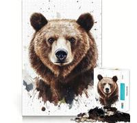 Portrait d'ours à l'aquarelle Puzzle de 1000 pièces Jeu créatif et Stimulant Assemblage Facile Pas de pièces détachées Activité de Partage et de complicité avec Les Proches (50x75cm)