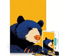 Portrait d'ours au Repos sur Fond Jaune Puzzle Difficile de 1000 pièces pour Adultes Jeu de logique et d'adresse À Partager en Famille Découpe précise Objet de Collection (38x26cm)