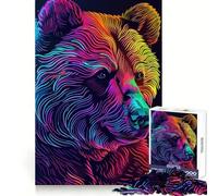 Portrait d'ours néon Puzzle 1000 pièces pour Adultes Jeu de réflexion pour Partager Un Moment de complicité Découpe soignée Surprise d'anniversaire (50x75cm)