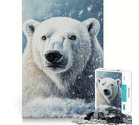 Portrait d'ours Polaire dans Un décor Hivernal Puzzle de 1000 pièces pour Adultes Jeu de réflexion Relaxant Image à Assembler Cadeau de Noël (38x26cm)