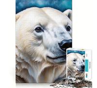 Portrait d'ours Polaire sur Fond Abstrait Puzzle de 1000 pièces pour Adultes Jeu de réflexion et de Loisirs Découpe Fine pour Les vœux du Père Noël (38x52cm)