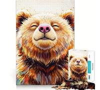 Portrait d'ours Souriant avec Effet Aquarelle Puzzle de 1000 pièces pour Adolescents Jeu Intelligent pour Partager Un Moment de complicité Assemblage d'une œuvre d'art 50x75cm