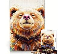 Portrait d'ours Souriant avec Effet Aquarelle Puzzle de 1000 pièces pour Adolescents Jeu Intelligent pour Partager Un Moment de complicité Assemblage d'une œuvre d'art 50x75cm