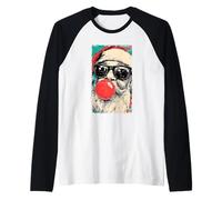 Portrait drôle de tête de Père Noël | Œuvre d'art de Noël | Fête de Noël Manche Raglan
