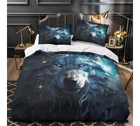 Portrait du Loup Impression 3D 3 pièces Housse de Courtepointe Art numérique Fantastique Housse de lit Microfibre Respirant Fermeture éclair pour garçons bébés Femmes Double（200x200cm）