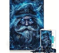Portrait du Père Noël Magicien d'hiver dans des Tons Bleus Puzzle de 1000 pièces Jeu de mémoire Amusant Surface Lisse sans bavures Défi divertissant pour Les Loisirs (50x75cm)