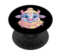 Portrait d'un Amoureux des Animaux de la Ferme d'hiver Blue Cow Graphic Pastel PopSockets PopGrip Adhésif