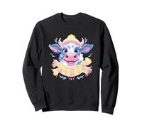 Portrait d'un Amoureux des Animaux de la Ferme d'hiver Blue Cow Graphic Pastel Sweatshirt