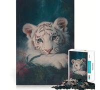 Portrait d'un bébé Tigre Blanc Puzzle de 1000 pièces pour Adolescents Jeu Stimulant Le Cerveau Emboîtement précis sans espaces Activité relaxante en Groupe à l'intérieur (38x26cm)