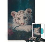 Portrait d'un bébé Tigre Blanc Puzzle de 1000 pièces pour Adolescents Jeu Stimulant Le Cerveau Emboîtement précis sans espaces Activité relaxante en Groupe à l'intérieur (38x52cm)