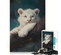 Portrait d'un bébé Tigre Blanc Puzzle de 1000 pièces pour Adultes Jeu de réflexion Découpe Nette Alignement Parfait Activité Amusante en Famille Soirée Jeux Nocturne (38x52cm)