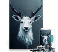 Portrait d'un cerf Blanc aux Bois Sombres Puzzle de 1000 pièces pour Adolescents Jeu de Concentration mentale Découpe de précision Bords Lisses pour Les fêtes (50x75cm)