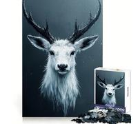 Portrait d'un cerf Blanc aux Bois Sombres Puzzle de 1000 pièces pour Adultes Stimule la réflexion, réduit Le Stress, ludique, Bords précis, Un Joli Cadeau (38x26cm)