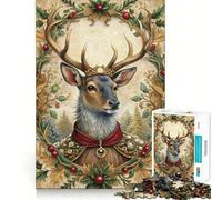 Portrait d'un cerf majestueux avec Une Couronne Festive Puzzle de 1000 pièces pour Adolescents Jeu de logique Stimulant Amusant en intérieur Bordure de qualité supérieure Cadeau mémorable (38x26cm)