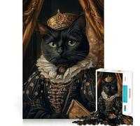 Portrait d'un Chat Noir Royal Puzzle de 1000 pièces pour Adultes Améliore la mémoire Paisible et Amusant Bords Nets pour Les fêtes (38x52cm)