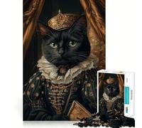 Portrait d'un Chat Noir Royal Puzzle Difficile de 1000 pièces pour Adultes Jeu de logique Fine Attente et Divertissement Bords Nets Cadeau attentionné (50x75cm)