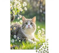 Portrait d'un Chat Parmi Les Marguerites Puzzle Classique Chat tigré 1000 Pièces De Puzzle Carton Recyclé pour Amateurs Couleurs Vives Challenge/Difficile Nouveau Modèle Réduit 38x26cm/1000pcs