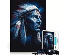 Portrait d'un Chef amérindien en Bleu Puzzle de 1000 pièces pour Adultes Détente et Stimulation cérébrale Cadeau raffiné Bords précis (38x26cm)
