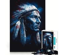 Portrait d'un Chef amérindien en Bleu Puzzle de 1000 pièces pour Adultes Jeu de Concentration et de détente Bordure serrée Cadeau du Père Noël (38x52cm)