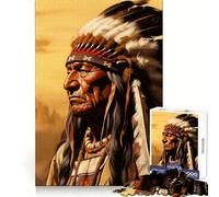 Portrait d'un Chef amérindien Puzzle de 1000 pièces pour Adolescents Jeu de logique et d'adresse Décoration Murale Amusante et Facile à découper (50x75cm)