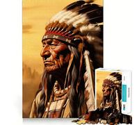 Portrait d'un Chef amérindien Puzzle de 1000 pièces pour Adolescents Jeu de logique et d'adresse Décoration Murale Amusante et Facile à découper (50x75cm)
