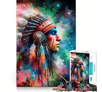 Portrait d'un Chef amérindien Puzzle de 1000 pièces pour Adultes Jeu de logique Fine Amusant et Silencieux Bords Nets Cadeau mémorable (38x26cm)