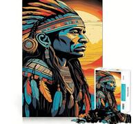 Portrait d'un Chef amérindien Puzzle de 1000 pièces pour Adultes Jeu de logique Fine Amusant et Silencieux Bords Nets Cadeau mémorable (50x75cm)