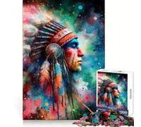 Portrait d'un Chef amérindien Puzzle de 1000 pièces pour Adultes Jeu de logique Fine Amusant et Silencieux Bords Nets Cadeau mémorable (38x26cm)