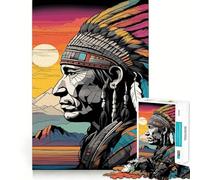 Portrait d'un Chef amérindien Puzzle de 1000 pièces pour Adultes pour améliorer sa mémoire et se détendre Décoration Murale aux Contours Nets (38x52cm)