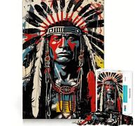 Portrait d'un Chef amérindien Puzzle de 1000 pièces pour Adultes pour Un Jeu de réflexion, Un Moment de Partage et de complicité Découpe soignée Surprise d'anniversaire (50x75cm)