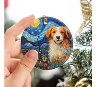 Portrait d'un Chien Saint-Bernard Christmas Hanging avec Ficelle Dorée Sapin Décoration D'Ornement De Noël Céramique Décoration De Noël À Suspendre