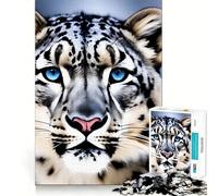 Portrait d'un léopard des neiges aux Yeux Bleus perçants Puzzle de 1000 pièces pour Adolescents Jeu de Puzzle Stimulant la réflexion Activité de Groupe Cadeau Classique (50x75cm)